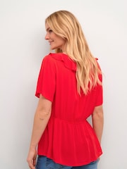 Cream Red Allie V-neck Ruffles Blouse - Image 2 of 6