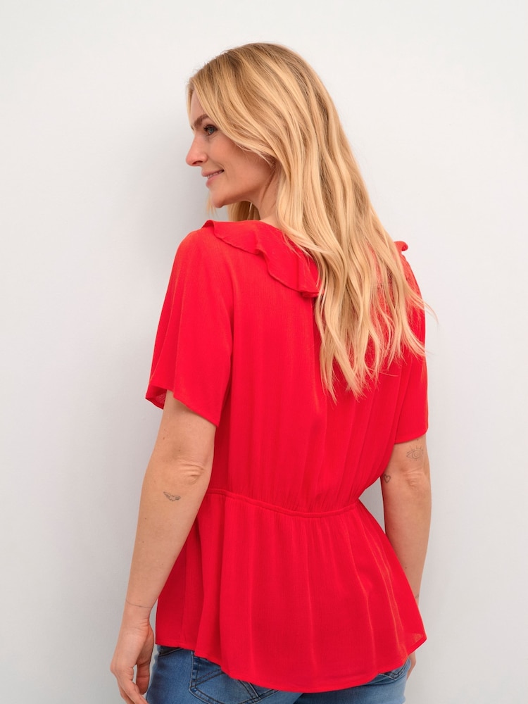 Cream Red Allie V-neck Ruffles Blouse - Image 2 of 6 Cream Red Allie V-neck Ruffles Blouse - Image 2 of 6