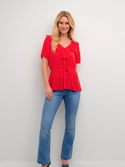 Cream Red Allie V-neck Ruffles Blouse - Image 3 of 6