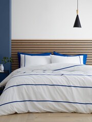 Content by Terence Conran Navy Herringbone Trim Stripe 100% Cotton Duvet Cover Set - Image 1 of 4