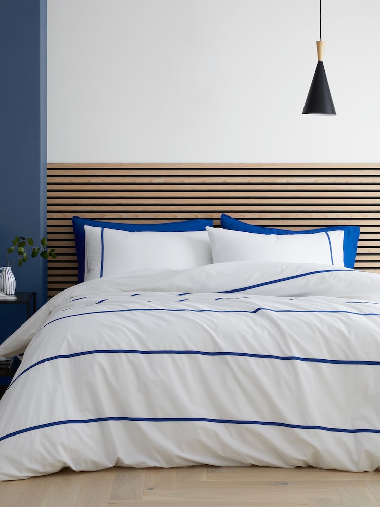 Content by Terence Conran Navy Herringbone Trim Stripe 100% Cotton Duvet Cover Set - Image 1 of 4