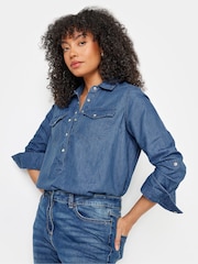 M&Co Blue Mid Wash Half Placket Denim Shirt - Image 1 of 4