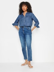 M&Co Blue Mid Wash Half Placket Denim Shirt - Image 2 of 4
