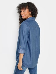 M&Co Blue Mid Wash Half Placket Denim Shirt - Image 3 of 4