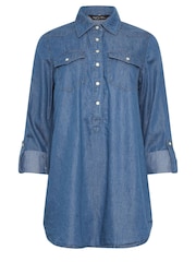 M&Co Blue Mid Wash Half Placket Denim Shirt - Image 4 of 4