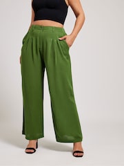 Yours Curve Green Pleated Front Trousers - Image 1 of 4