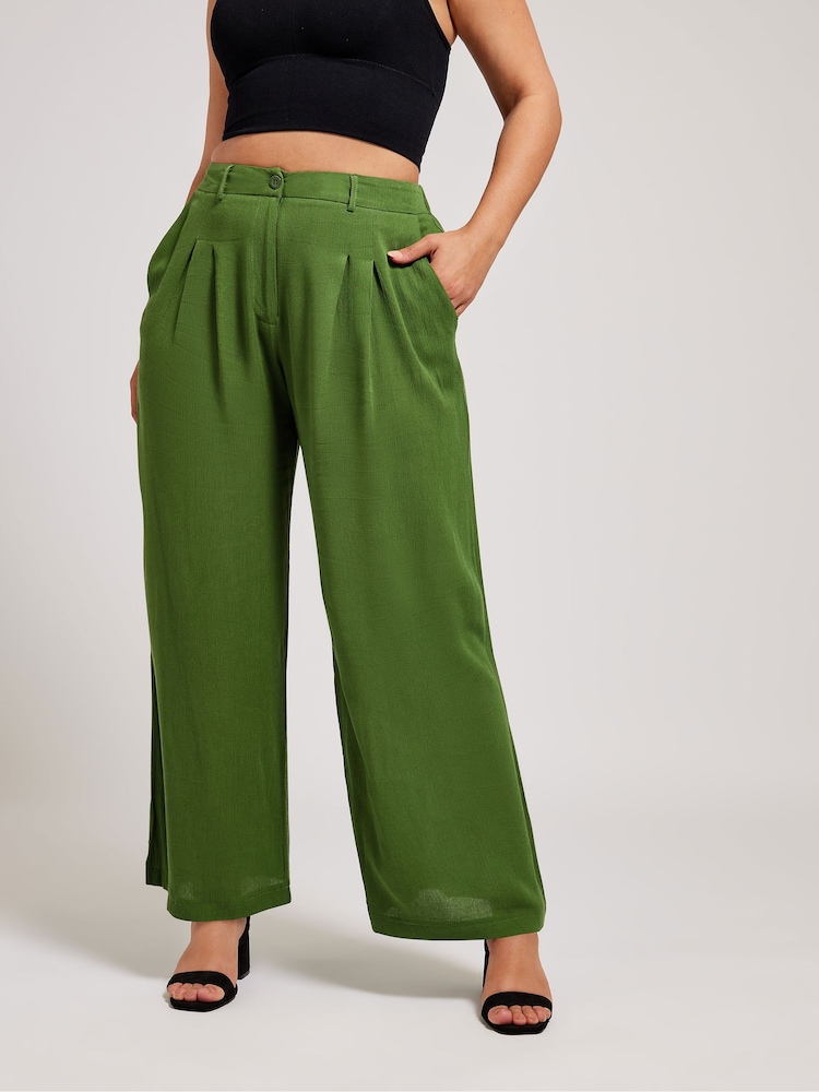 Yours Curve Green Pleated Front Trousers - Image 1 of 4