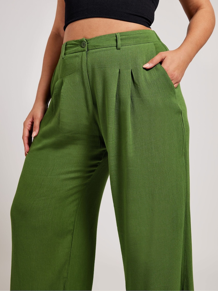 Yours Curve Green Pleated Front Trousers - Image 2 of 4
