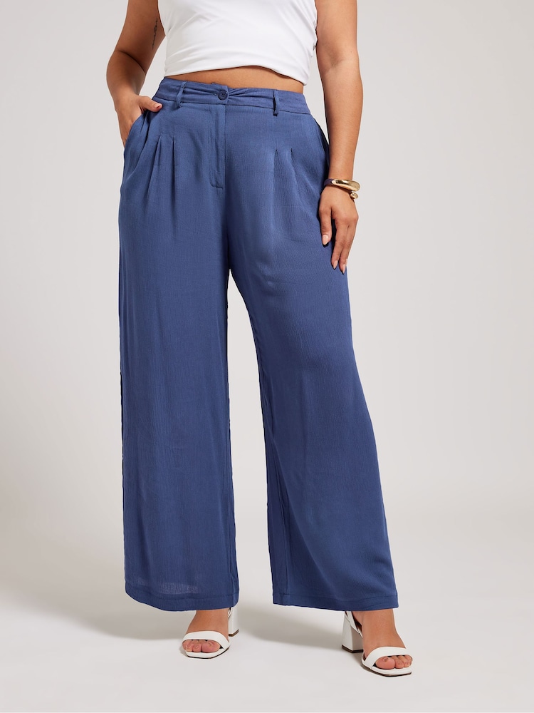 Yours Curve Blue Pleated Front Trousers - Image 1 of 4