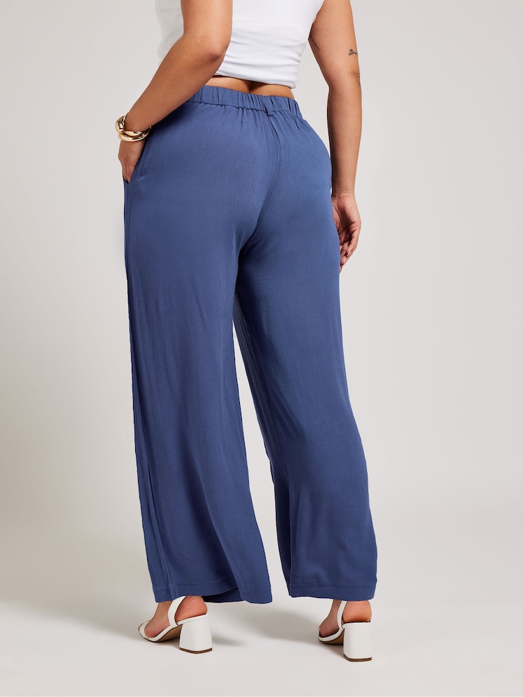 Yours Curve Blue Pleated Front Trousers - Image 2 of 4