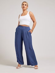 Yours Curve Blue Pleated Front Trousers - Image 3 of 4