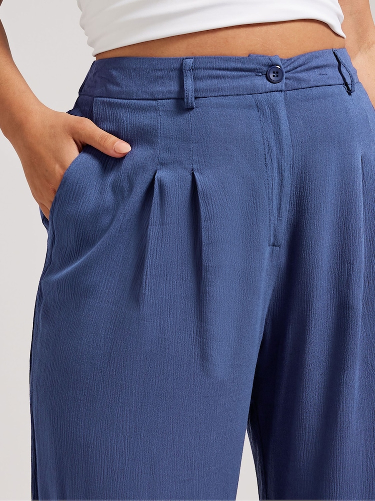 Yours Curve Blue Pleated Front Trousers - Image 4 of 4