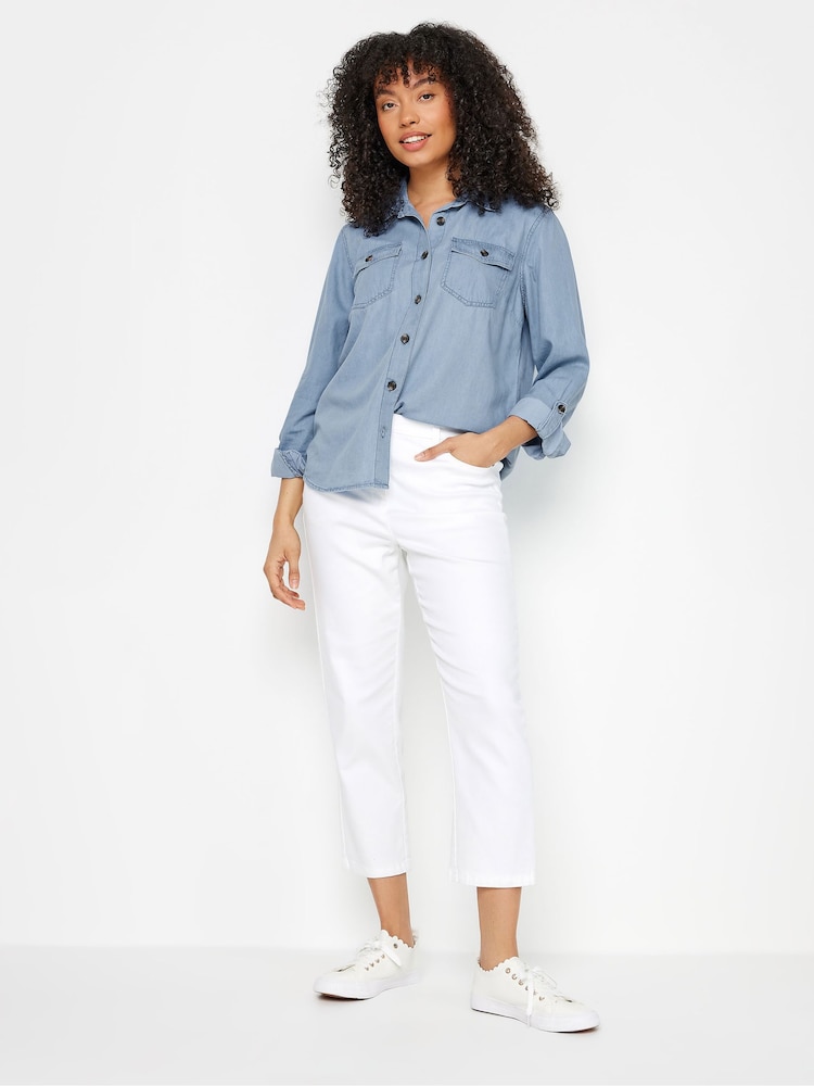 M&Co Blue Light Wash Tab Sleeve Tencel Denim Shirt - Image 2 of 5