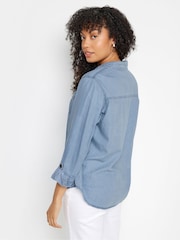 M&Co Blue Light Wash Tab Sleeve Tencel Denim Shirt - Image 3 of 5