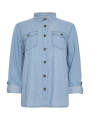 M&Co Blue Light Wash Tab Sleeve Tencel Denim Shirt - Image 5 of 5