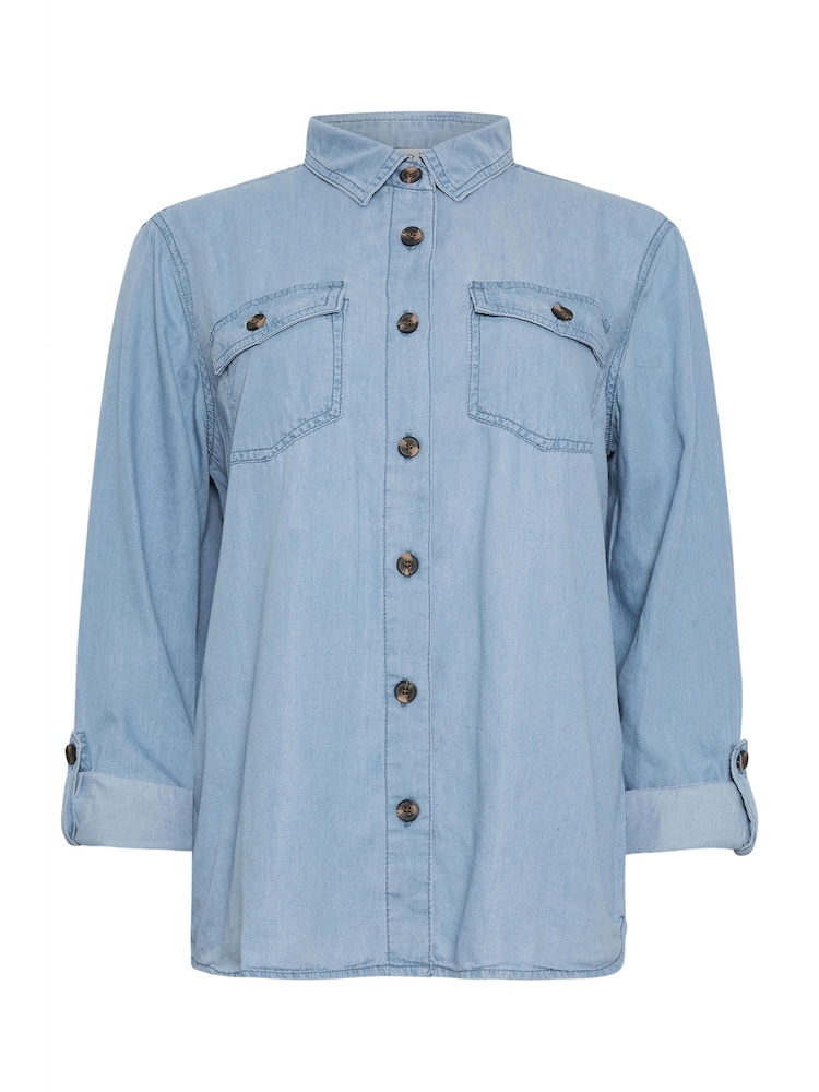 M&Co Blue Light Wash Tab Sleeve Tencel Denim Shirt - Image 5 of 5