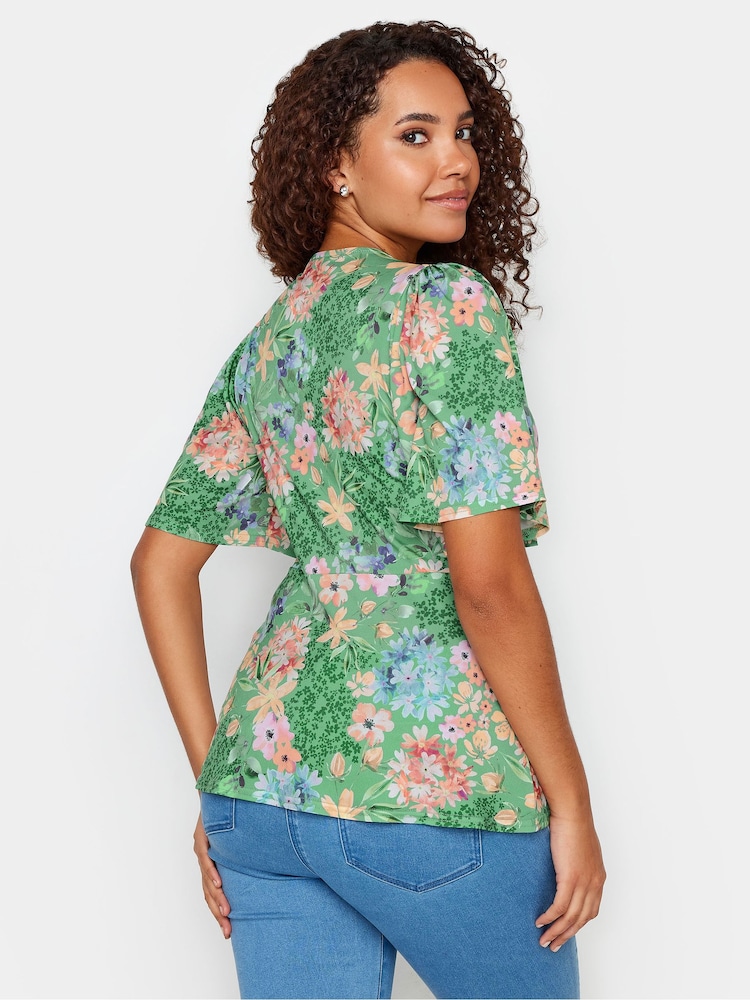 M&Co Green Floral Print Ring Detail Wrap Top - Image 2 of 5