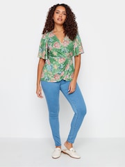 M&Co Green Floral Print Ring Detail Wrap Top - Image 3 of 5