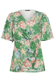 M&Co Green Floral Print Ring Detail Wrap Top - Image 5 of 5