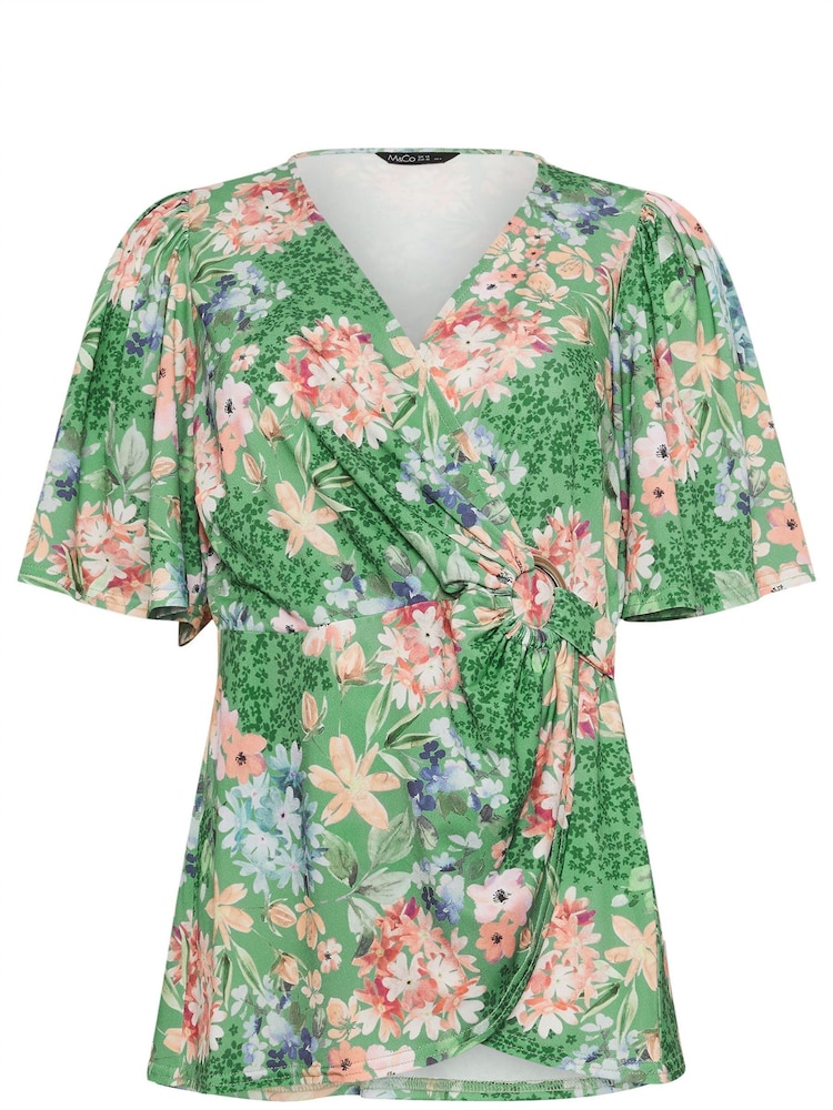 M&Co Green Floral Print Ring Detail Wrap Top - Image 5 of 5