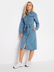 PixieGirl Petite Blue Denim Belted Dress - Image 1 of 4