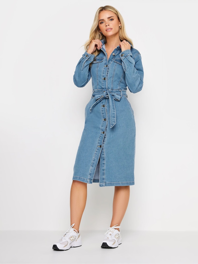 PixieGirl Petite Blue Denim Belted Dress - Image 2 of 4 PixieGirl Petite Blue Denim Belted Dress - Image 2 of 4