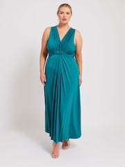 Yours Curve Green Knot Front Maxi Dress - Image 1 of 4