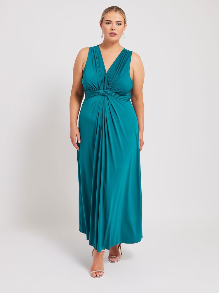 Yours Curve Green Knot Front Maxi Dress - Image 1 of 4