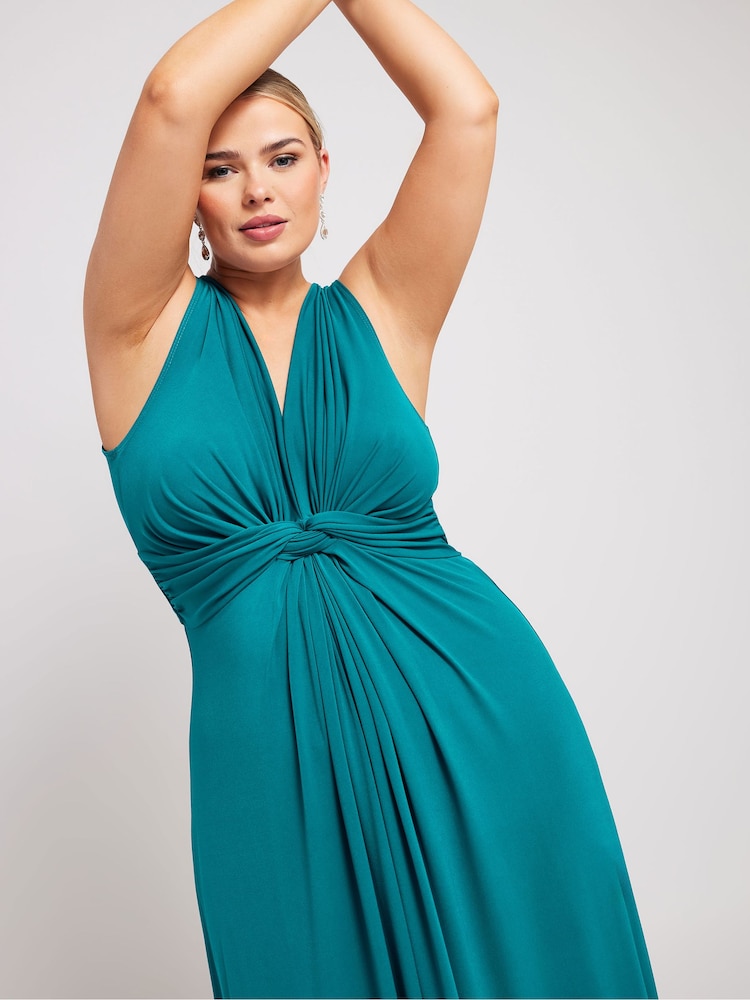 Yours Curve Green Knot Front Maxi Dress - Image 2 of 4