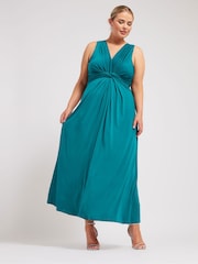 Yours Curve Green Knot Front Maxi Dress - Image 4 of 4