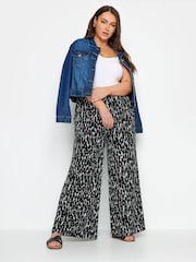 Yours Curve Black Leopard Print Jersey Wide Leg Trousers - Image 2 of 4