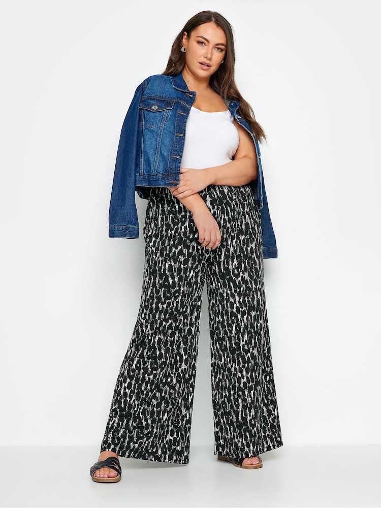Yours Curve Black Leopard Print Jersey Wide Leg Trousers - Image 2 of 4