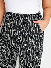 Yours Curve Black Leopard Print Jersey Wide Leg Trousers - Image 4 of 4