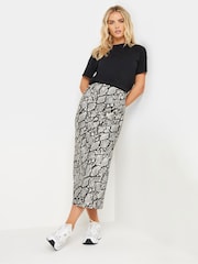 PixieGirl Petite Black Snake Print Satin Midaxi Skirt - Image 1 of 6