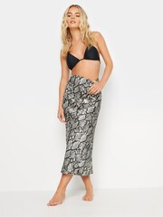 PixieGirl Petite Black Snake Print Satin Midaxi Skirt - Image 2 of 6