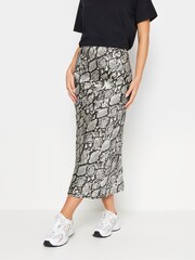 PixieGirl Petite Black Snake Print Satin Midaxi Skirt - Image 3 of 6