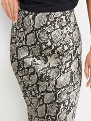 PixieGirl Petite Black Snake Print Satin Midaxi Skirt - Image 5 of 6
