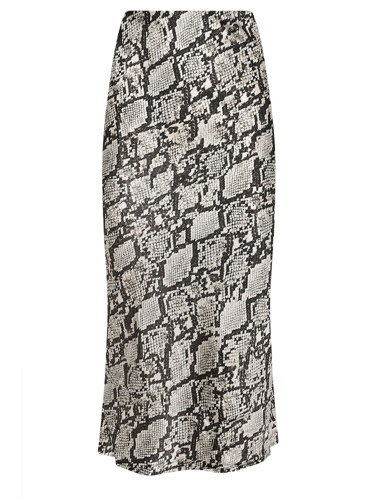 PixieGirl Petite Black Snake Print Satin Midaxi Skirt - Image 6 of 6