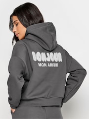 PixieGirl Petite Bonjour Mon Amour Slogan Cropped Hoodie - Imaginea 3 din 6