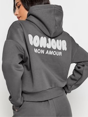 PixieGirl Petite Bonjour Mon Amour Slogan Cropped Hoodie - Imaginea 5 din 6