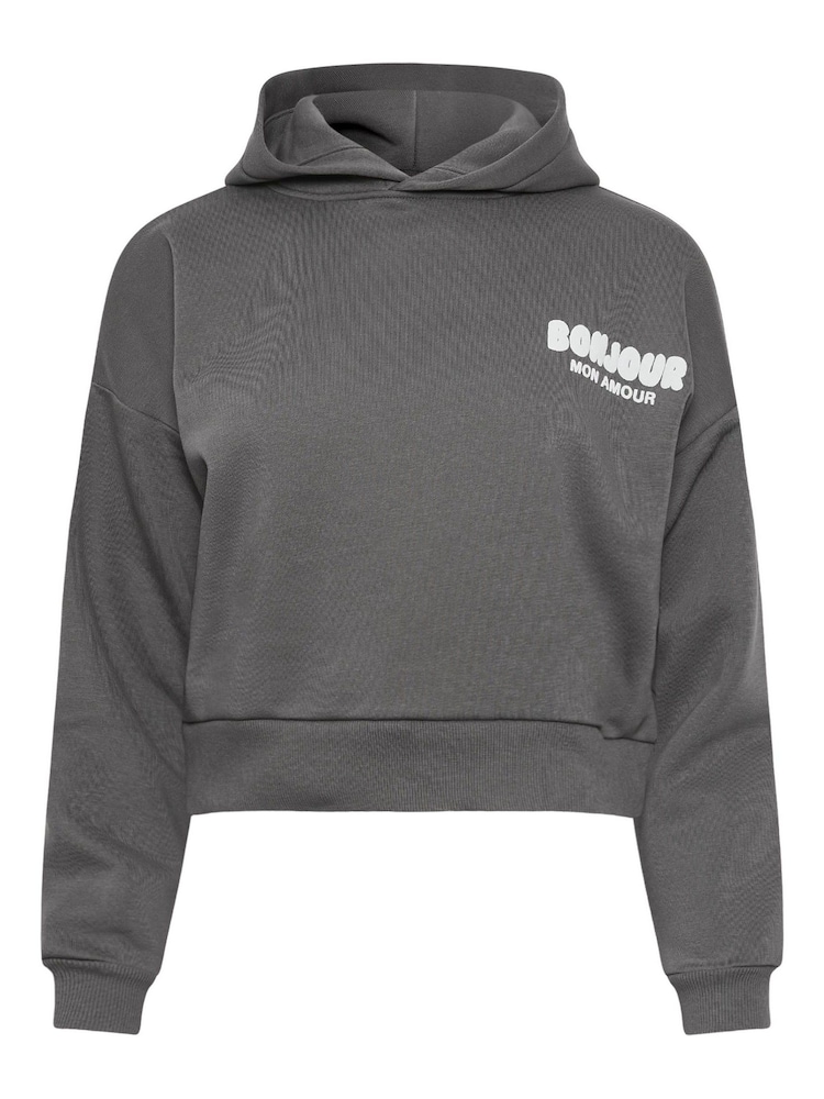 PixieGirl Petite Bonjour Mon Amour Slogan Cropped Hoodie - Imaginea 6 din 6