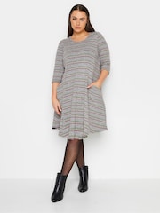 Yours Curve Grey Camo Stripe Soft Touch Pocket Dress - Image 1 of 4