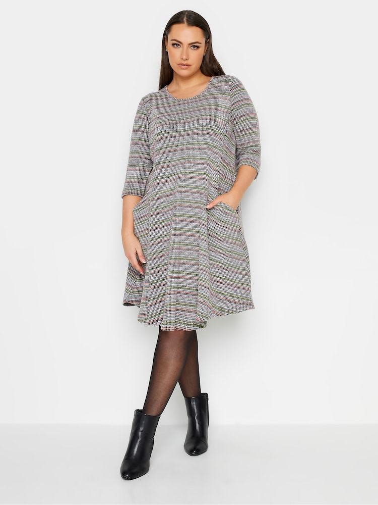Yours Curve Grey Camo Stripe Soft Touch Pocket Dress - Image 1 of 4