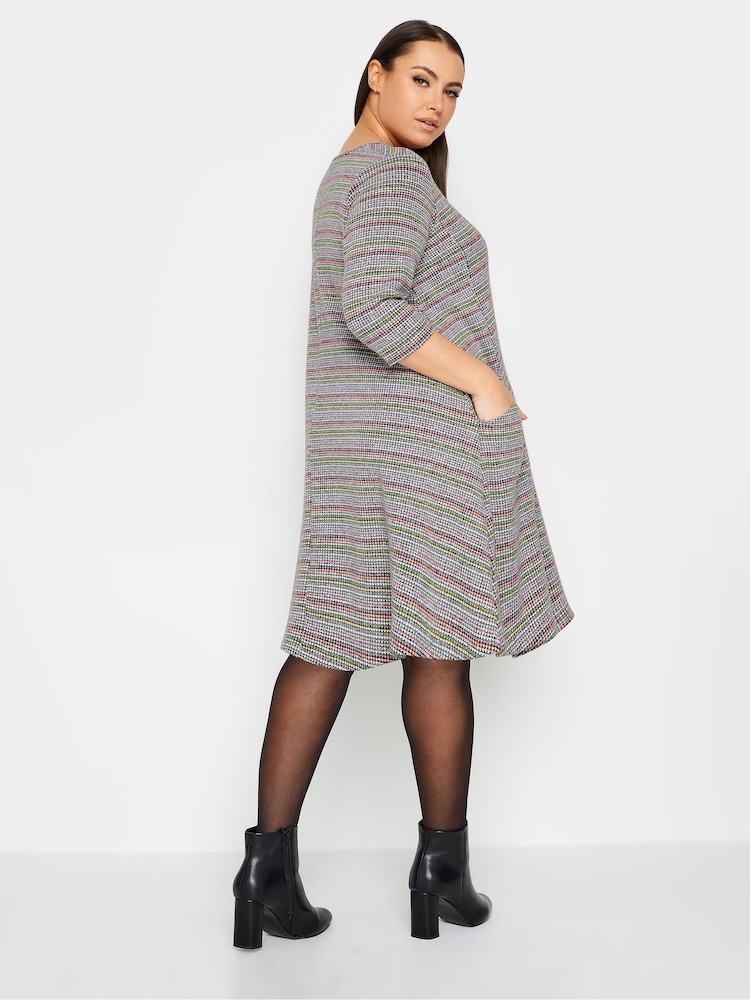 Yours Curve Grey Camo Stripe Soft Touch Pocket Dress - Image 2 of 4