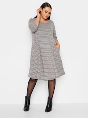 Yours Curve Grey Camo Stripe Soft Touch Pocket Dress - Image 3 of 4