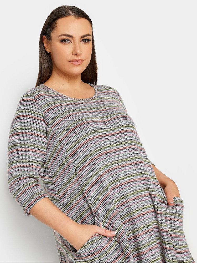 Yours Curve Grey Camo Stripe Soft Touch Pocket Dress - Image 4 of 4