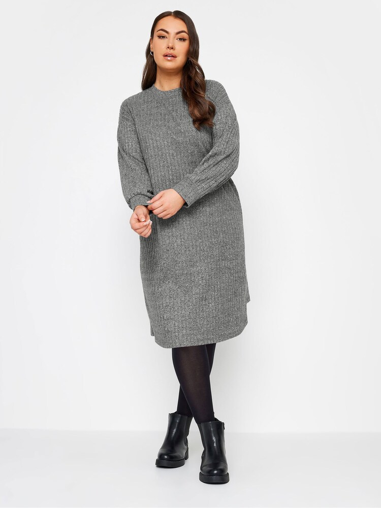 Yours Curve Grey Soft Touch Jumper Dress - Image 2 of 4