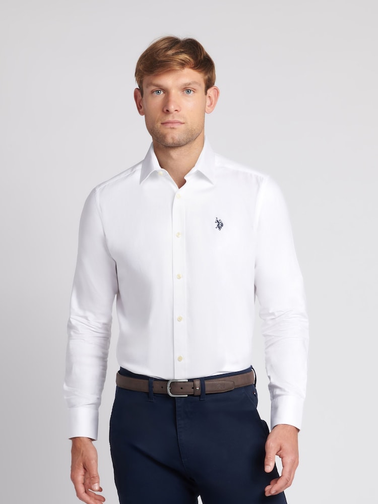 U.S. Polo Assn. White Mens Long Sleeve Herringbone Twill 100% Cotton Shirt - Image 1 of 6