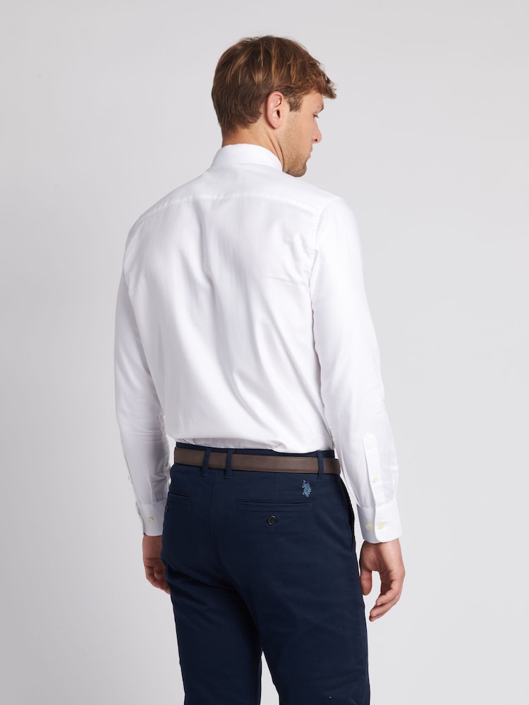 U.S. Polo Assn. White Mens Long Sleeve Herringbone Twill 100% Cotton Shirt - Image 2 of 6