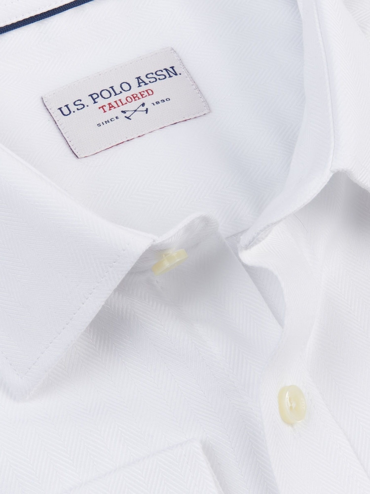 U.S. Polo Assn. White Mens Long Sleeve Herringbone Twill 100% Cotton Shirt - Image 5 of 6